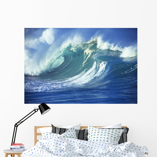 Stormy Ocean Wave Curling Over With Whitewash And A Barrel Forming Wall Mural