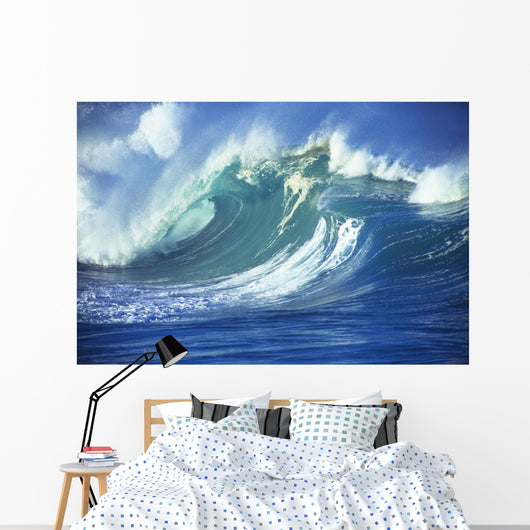 Stormy Ocean Wave Curling Over With Whitewash And A Barrel Forming Wall Mural