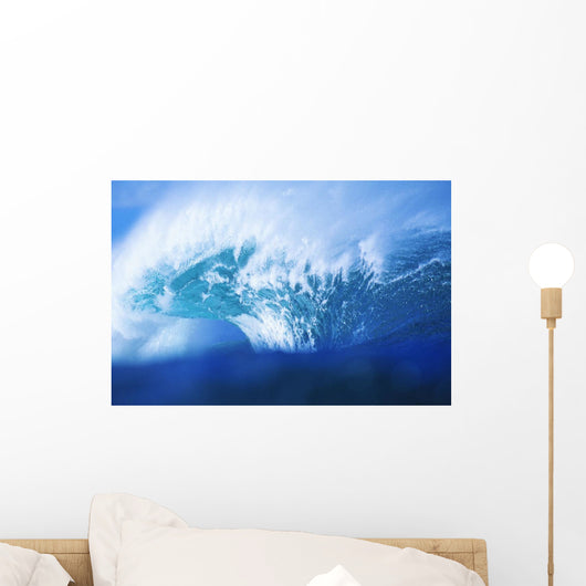 Stormy Blue Wave Crashing Over With White Wash Wall Mural
