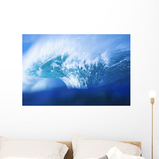 Stormy Blue Wave Crashing Over With White Wash Wall Mural
