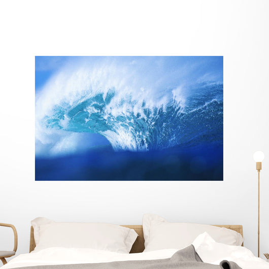 Stormy Blue Wave Crashing Over With White Wash Wall Mural