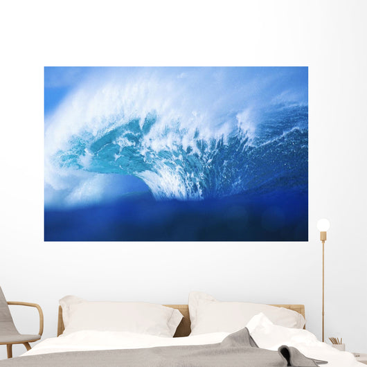 Stormy Blue Wave Crashing Over With White Wash Wall Mural