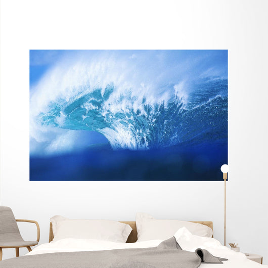 Stormy Blue Wave Crashing Over With White Wash Wall Mural