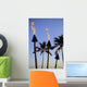 Hawaii, Tiki Torches Lit At Dusk, Palm Trees And Blue Sky Wall Mural