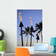 Hawaii, Tiki Torches Lit At Dusk, Palm Trees And Blue Sky Wall Mural
