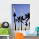 Hawaii, Tiki Torches Lit At Dusk, Palm Trees And Blue Sky Wall Mural