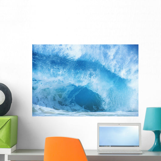 Closeup Of Crashing, Blue Wave Wall Mural