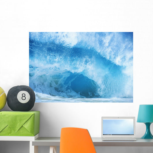 Closeup Of Crashing, Blue Wave Wall Mural