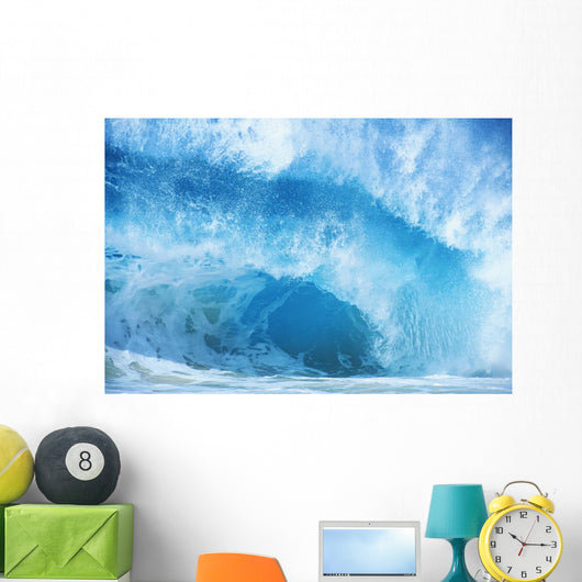 Closeup Of Crashing, Blue Wave Wall Mural