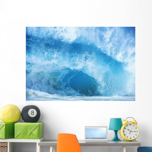 Closeup Of Crashing, Blue Wave Wall Mural