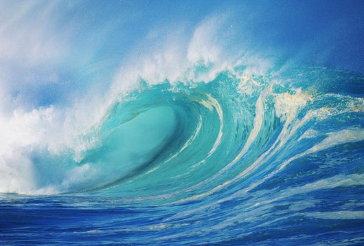 Large Wave Curling Breaking With White Mist Blowing Back Wall Mural