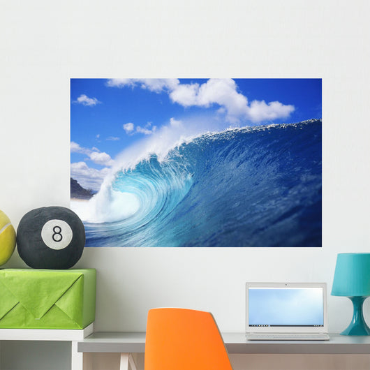 Hawaii, Oahu, North Shore, Curling Wave At World Famous Pipeline Wall Mural