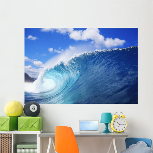Hawaii, Oahu, North Shore, Curling Wave At World Famous Pipeline Wall Mural