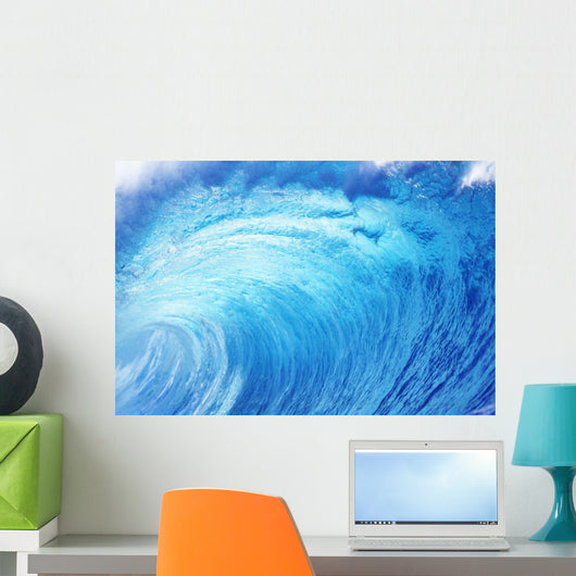 Hawaii, Oahu, North Shore, Curling Wave At World Famous Pipeline Wall Mural