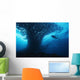Micronesia, Palau, Scuba Diver With Schooling Bigeye Jacks Wall Mural