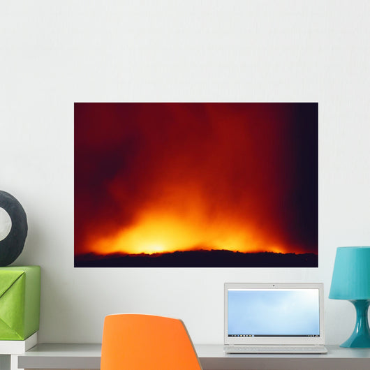Lava Flowing Into Ocean At Night Wall Mural