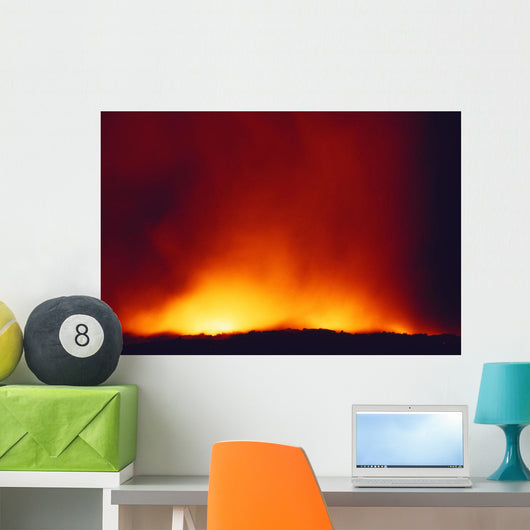 Lava Flowing Into Ocean At Night Wall Mural