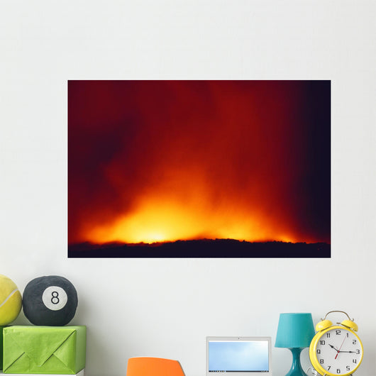 Lava Flowing Into Ocean At Night Wall Mural