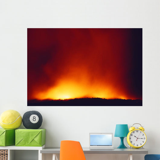 Lava Flowing Into Ocean At Night Wall Mural