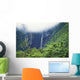 Hawaii, Big Island, Waipio Valley, Twin Waterfalls With Lush Greenery Wall Mural