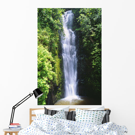 Waterfall Surrounded By Lush Greenery Wall Mural