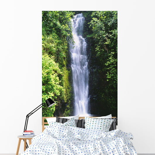 Waterfall Surrounded By Lush Greenery Wall Mural