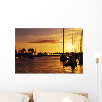 Hawaii Oahu Waikiki Yacht Wall Mural shown on a wall