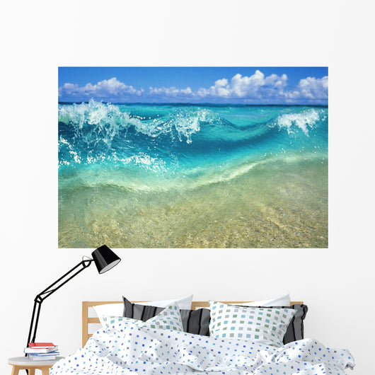 Ripple Of Crystal Clear And Turquoise Water Breaks On Sandy Shore Wall Mural