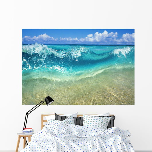 Ripple Of Crystal Clear And Turquoise Water Breaks On Sandy Shore Wall Mural