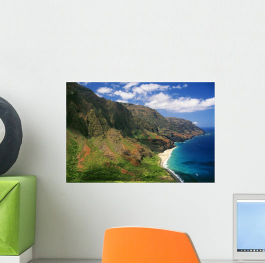 Hawaii, Kauai, Aerial Along Napali Coastline, Rugged Cliffs Wall Mural