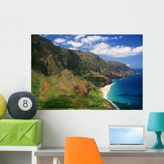 Hawaii, Kauai, Aerial Along Napali Coastline, Rugged Cliffs Wall Mural