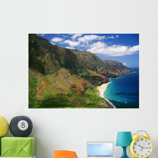 Hawaii, Kauai, Aerial Along Napali Coastline, Rugged Cliffs Wall Mural