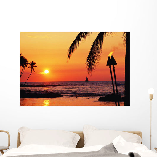 Sailboat And Tiki Torches Wall Mural