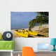 French Polynesia, Rangiroa, Kia Ora, Yellow Double Canoe On Beach Wall Mural