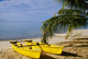 French Polynesia, Rangiroa, Kia Ora, Yellow Double Canoe On Beach Wall Mural