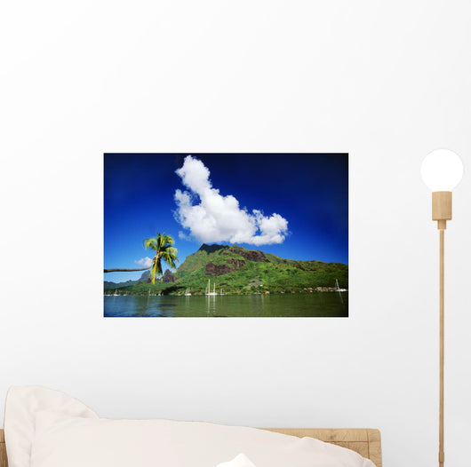 Scenic View Of Island And Puffy Cloud From Ocean Wall Mural