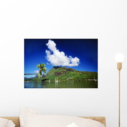 Scenic View Of Island And Puffy Cloud From Ocean Wall Mural
