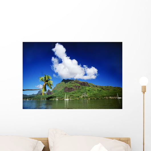 Scenic View Of Island And Puffy Cloud From Ocean Wall Mural