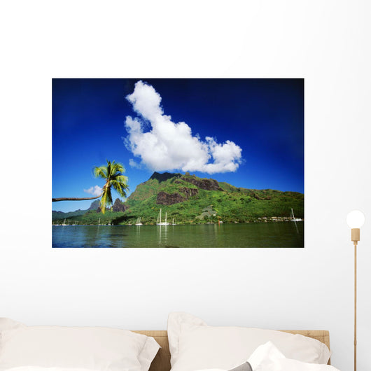 Scenic View Of Island And Puffy Cloud From Ocean Wall Mural