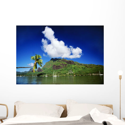 Scenic View Of Island And Puffy Cloud From Ocean Wall Mural