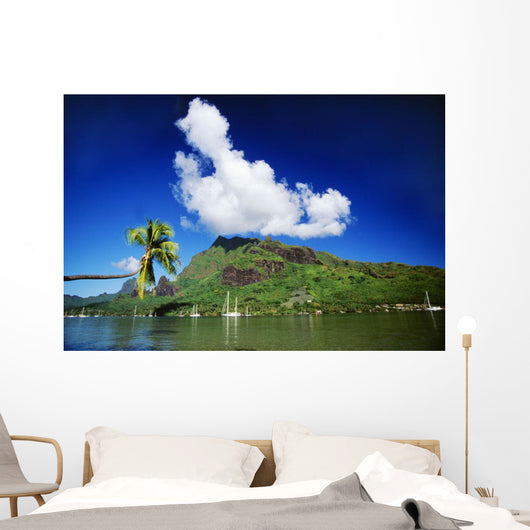 Scenic View Of Island And Puffy Cloud From Ocean Wall Mural