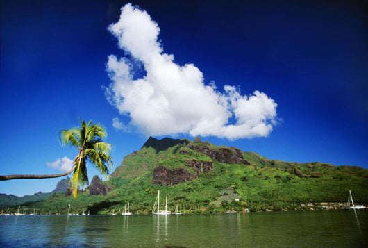 Scenic View Of Island And Puffy Cloud From Ocean Wall Mural