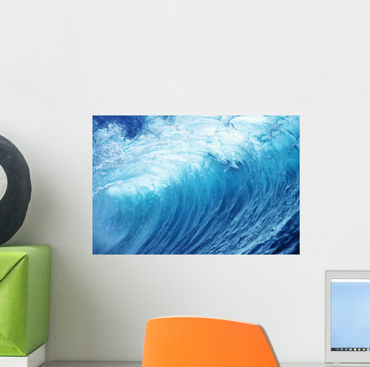 Inside Glassy, Blue Wave Curling Over, Closeup Wall Mural