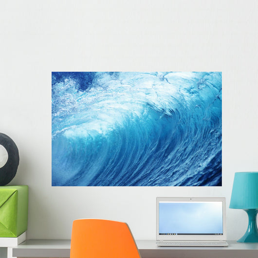Inside Glassy, Blue Wave Curling Over, Closeup Wall Mural