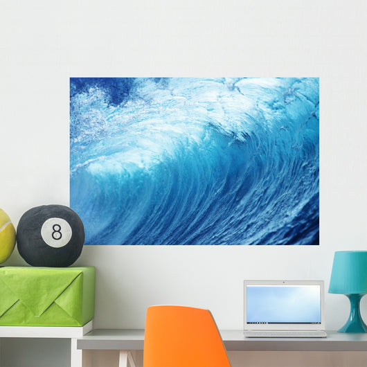 Inside Glassy, Blue Wave Curling Over, Closeup Wall Mural
