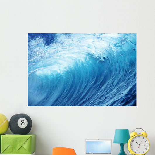 Inside Glassy, Blue Wave Curling Over, Closeup Wall Mural