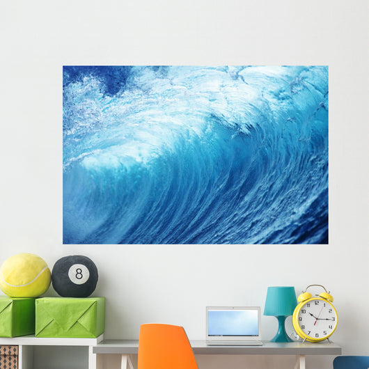 Inside Glassy, Blue Wave Curling Over, Closeup Wall Mural