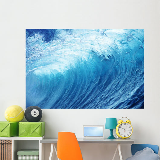 Inside Glassy, Blue Wave Curling Over, Closeup Wall Mural