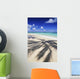 Beach Scene With Palm Shadow On Shoreline Sand, Tropical Wall Mural