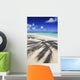 Beach Scene With Palm Shadow On Shoreline Sand, Tropical Wall Mural